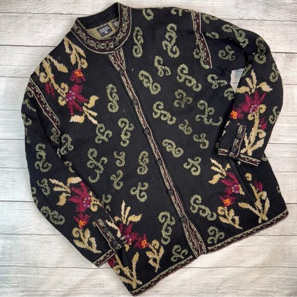 Vintage Nordic Design Wool Blend Ornate Design Cardigan Sweater Brown Medium - Picture 1 of 8